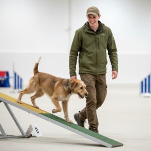 Koira ja kouluttaja agility-sisäradalla